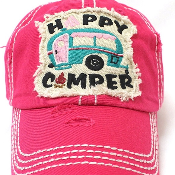 HOT PINK Happy Camper Patchy Embroidery Cap & MORE - Picture 3 of 5